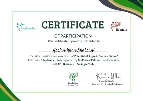 Potential of Algae in Bioremediation Certificate