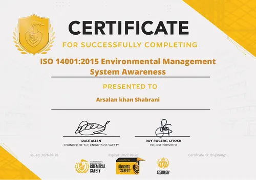 ISO 14001:2015 Environmental Management System Awareness Certificate